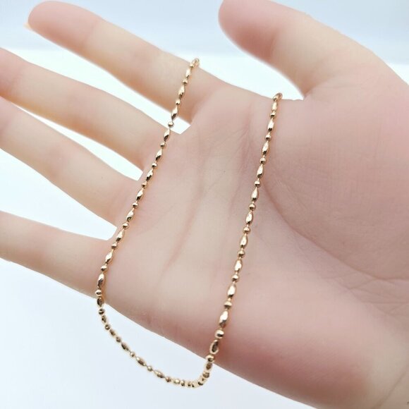 Dainty Rose Gold Beaded Chain Necklace, 17.7 Inch Everyday Style, XPNL0028 - Picture 5 of 10